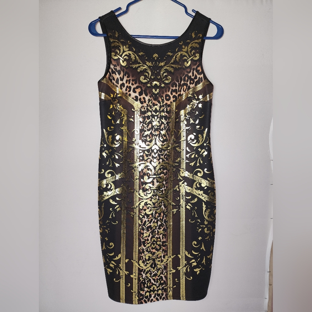 Black & Gold Bodycon Tank Top Midi Dress Size Small By Thalia Sodi Paisley